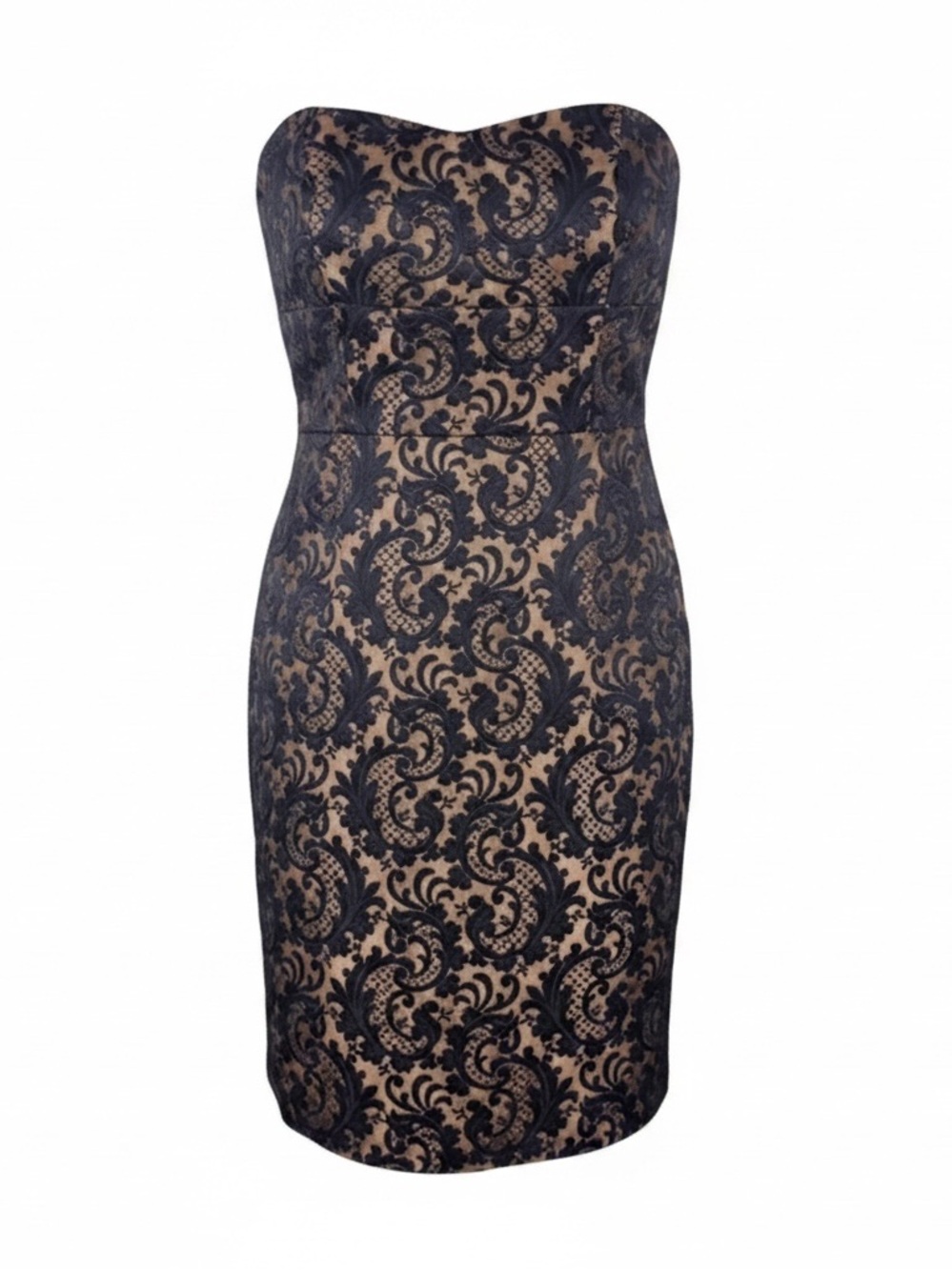 Ann Taylor‎ Loft 8  strapless sweetheart neck gold/black brocade dress